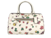 Coach Floral Field Leather Rowan Medium Satchel Handbag Purse Crossbody