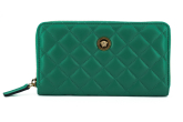 Green Leather Long Zip Around Wallet