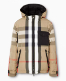 Checked Nylon Reversible Hooded Puffer Jacket (XL Size)