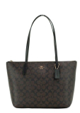 Coach Zip Top Tote In Signature Canvas Brown Black Rs-4455